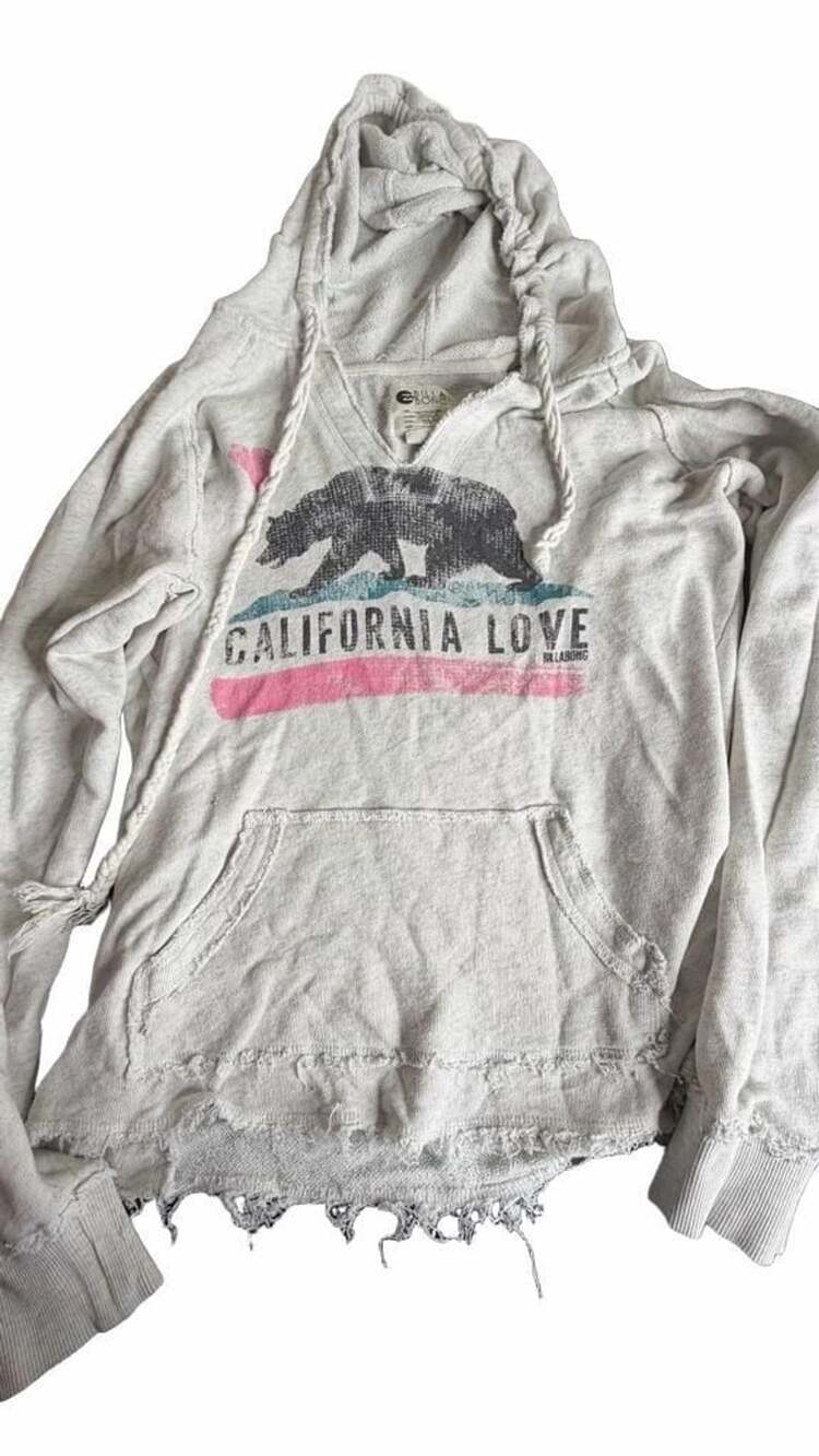 Billabong California Love V-Neck Raw Hem Hoodie Sweatshirt Size XL